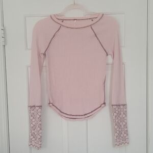 Free People Light Pink Long Sleeve Top with Patterned Cuffs